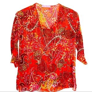 TEASE CLOTHING Orange SeeThrough Blouse Size Small